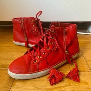 Coach Red Leather High Top Sneakers